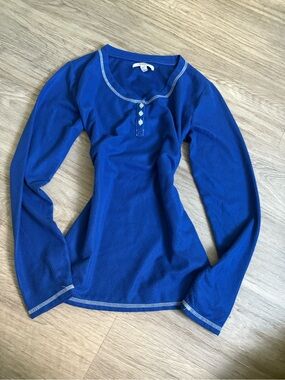 Sonoma Royal Blue Long Sleeve Henley Top with Contrast Stitch